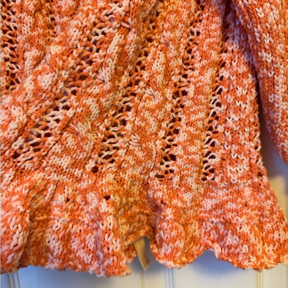FREE PEOPLE 3/4 Length Sleeve Cardigan Sweater orange/cream-XS
